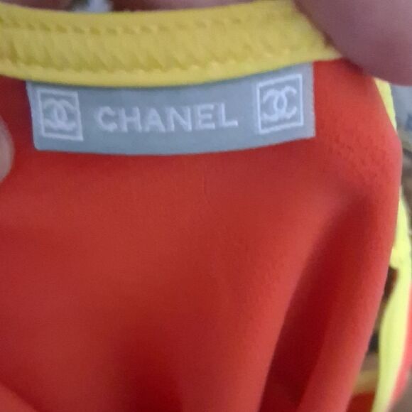 CHANEL Orange Tank Top with Navy and Yellow Accents Size 36 EURO - Picture 12 of 16